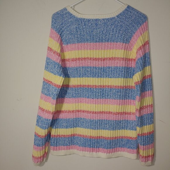Talbots Cotton Blend Pastel Rainbow Cable Knit Sweater Size L Multicolored - Picture 5 of 5